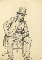 Sittande man, arm lutad på hans ben, ca. 1872-1875