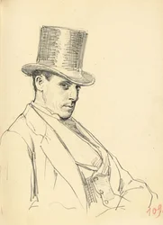 Sittande man med hög hatt, ca. 1872-1875