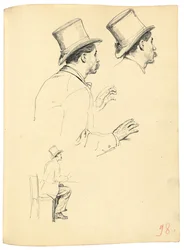 Studier för "A Parisian Cafe": Sidovy av mannens huvud med hatt, ca. 1872-1875