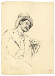 Studie för "A Parisian Cafe": Sittande man med hatt, ca. 1872-1875