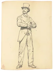 Studie för "A Parisian Cafe": Stående man med en hatt, benen åtskilda, ca. 1872-1875