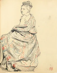 Studie för "A Parisian Cafe": Studie av klädsel för en sittande kvinna, ca. 1872-1875