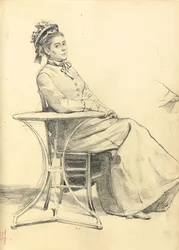 Kvinna som sitter vid ett kafébord, ca. 1872-1875