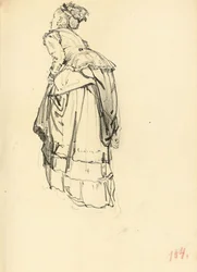 Kvinna i klänning bakifrån, ca. 1872-1875
