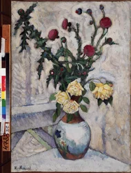 Roses and Thistles (Roses and Thistles). Målning av Ilya Ivanovich Mashkov (Ilia Mashkov, Matchkov) (1881-1944), olja på duk