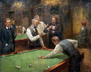 Biljardspelare av Galkin, Ilya Savvich (Ilia Sawic Galkin) (1860-1915), - Olja på duk, 61x76,5 - Privat samling