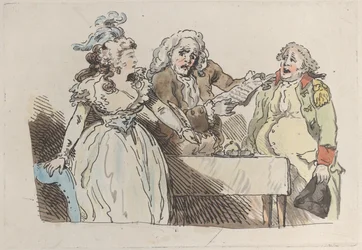 En ung kvinna, arvinge förbereder sig på att underteckna ett dokument, 1780-1800., 1780-1800.