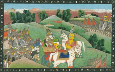Dialogen mellan Lord Krishna och Arjuna, ca. 1830