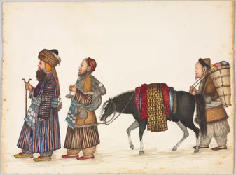 En familj av tartarer, ca. 1885 (bläck, akvarell och guld på papper)