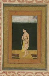 En dam går i en trädgård, Albumfolio med målning, c.1730