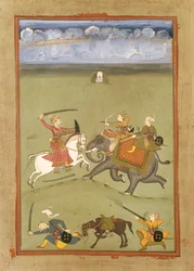 En prins som slåss mot sina fiender på en elefant, c.1710