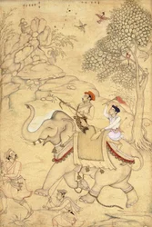 En prins på jakt, monterad på en elefant, ca 1600-1650