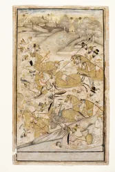 En strid utkämpad av européer, ca 1700 (ogenomskinlig wc & guld på papper)