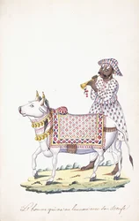 En man med sin oxe, ca. 1825 (penna, penna, svart bläck, w/c, på Whatman-papper)