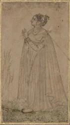 En prinsessa dyrkar solen, ca 1600 (ogenomskinlig wc & guld på papper)