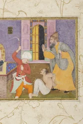 En fånge ställs inför rätta, detalj, c.1610 (ogenomskinlig wc & guld)