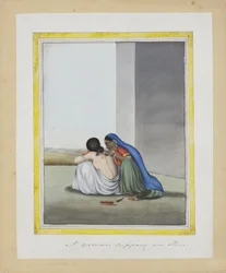 En kvinna som koppar en annan, ca 1815 (ogenomskinlig wc på papper)
