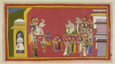 Lägg till 15296 (1) f.51r, Andra har försökt resonera med Kaikeyi utan resultat, och hon förblir beslutsam. Dasaratha har uppmanat Rama att skjuta upp ett tag, men han är fixerad i sin beslutsamhet att inte längre skjuta upp sin avresa. Allt han tar med si