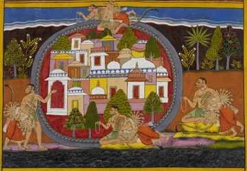 Bali och Rāvaṇa utför ritualer, flyger tillsammans och närmar sig Kiṣkindhā
