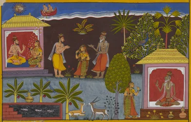 Bharadvāja ger sin dotter till Viśravas, som blir far till Vaiśravaṇa
