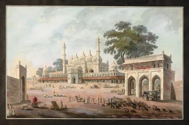 Chandni Chowk och Munny Begums moské, Murshidabad, ca 1795 (akvarell på papper)