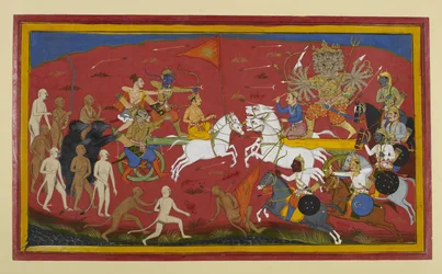 Vagnar drabbar samman under omen när Vibhīṣaṇa uppmuntrar Rāma