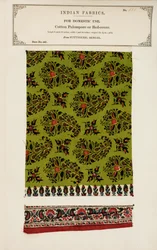 Bomullspalempore eller sängöverdragsprov från Futtygurgh i Bengal, från The Collection of the Textile Manufacturers of India, av John Forbes Watson, publicerad 1866