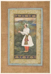 Courtier Standing in an Attitude of Great Respect, c.1575 (ogenomskinlig wc & guld på papper)
