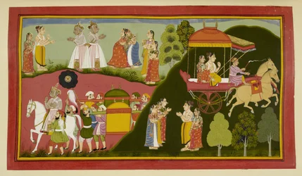 Dasaratha och hans drottningar återvänder till Ayodhya och lämnar Rishyasringa och Shanta bakom sig