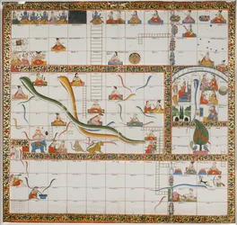 Design för spelet Snakes and Ladders, 1800 (gouache på papper monterad på tyg)