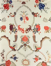 Detalj av broderat tyg, gjord för den europeiska marknaden, ca 1725-50 (silke på glaserad bomull)