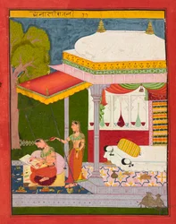 Dhanasri Ragini, folio från en Ragamala, ca
