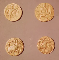 Dinarer av Samudragupta (335-375) och Kumargupta I (415-454) (guld)