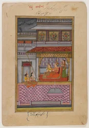 Dipaka Raga, sida från en spridd Ragamala-serie, ca 1800 (wc & guld på papper)