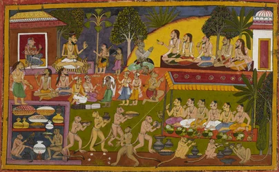 Under offrandet av Aśvamedha hedrar Vibhīṣaṇa asketerna. Bharata och Śatrughna hjälper till med ritualerna