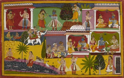 Durvasa och Döden besöker Rāma, sedan mediterar Lakṣmaṇa vid Sarayu och tas till himlen av Indra