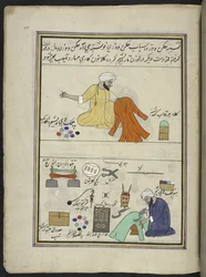 Broderare och gofferare,  86 teckningar inbundna i en volym som visar yrken och yrken i Kashmir, hantverkare visas i arbete med sina redskap och utrustning,  Av en Kashmir-konstnär, troligen i Srinagar, ca 1850-60 (gouache på papper)