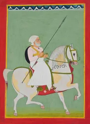 Ridsporträtt av Durgadas Rathore, ca 1800
