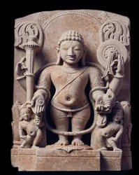Hinduism: "" representation av Vishnu"" (Vishnu) - Sculpture of Gres (sandstensskulptur), Mathura School, Kouchan Empire