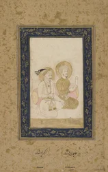 Humayun och Akbar, fristående albumfolio, c.1900