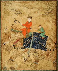 I. 11.37r En prins rider på en elefant, ca 1600 (vellum)