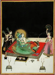 I. 67.23 Radha och Krishna beundrar sig själva i spegeln, ca 1800 (vellum)