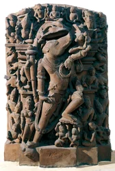 Indisk konst: den hinduiska gudomliga Vishnu i form av en galt. Från Khajuraho, Indien. Chandela period