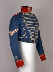 Indiska underofficerarens korta, helklänning, frogged jacka, 6th Bengal Light Cavalry, 1825 ca.