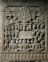 Indisk konst, hinduism: lågrelief som representerar Yaksha-andar, 2:a århundradet f.Kr. Kolkata, indiskt museum