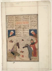 Skadad krigare faller av hästen, ca 1450 (ogenomskinlig wc på papper)