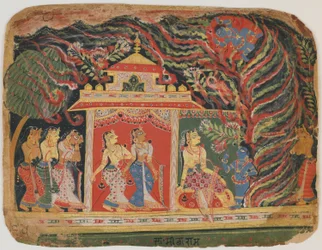 Krishna bortförd av virvelvindsdemonen, från en Bhagavata Purana. c.1520-30 (ogenomskinlig wc på papper)