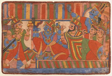 Krishna ger råd åt Pandava-ledarna, cirka 1830-50