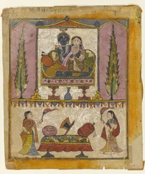 Lakshmi Naryana, frontispice från Tula Ram Bhagavata Purana (ogenomskinlig wc, guld & silver på papper)