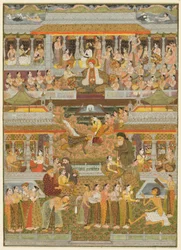 Älskare och älskade: En sammansättning av scener från persisk, urdu- och sanskritlitteratur, ca. 1735 (ogenomskinlig akvarell med guld på papper)